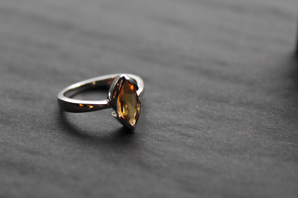 Sterling Silver Citrine Marquise Dress Ring