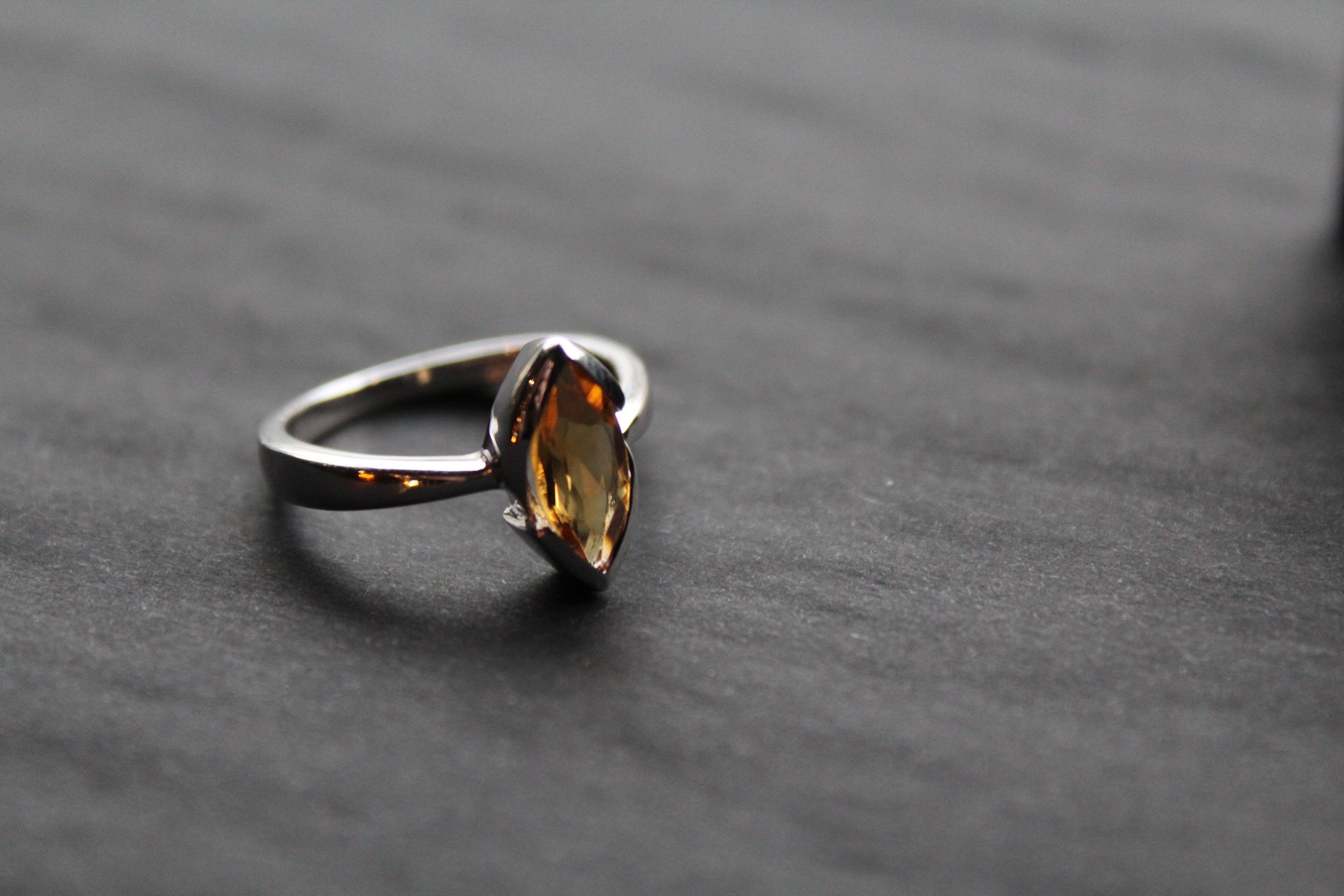 Sterling Silver Citrine Marquise Dress Ring