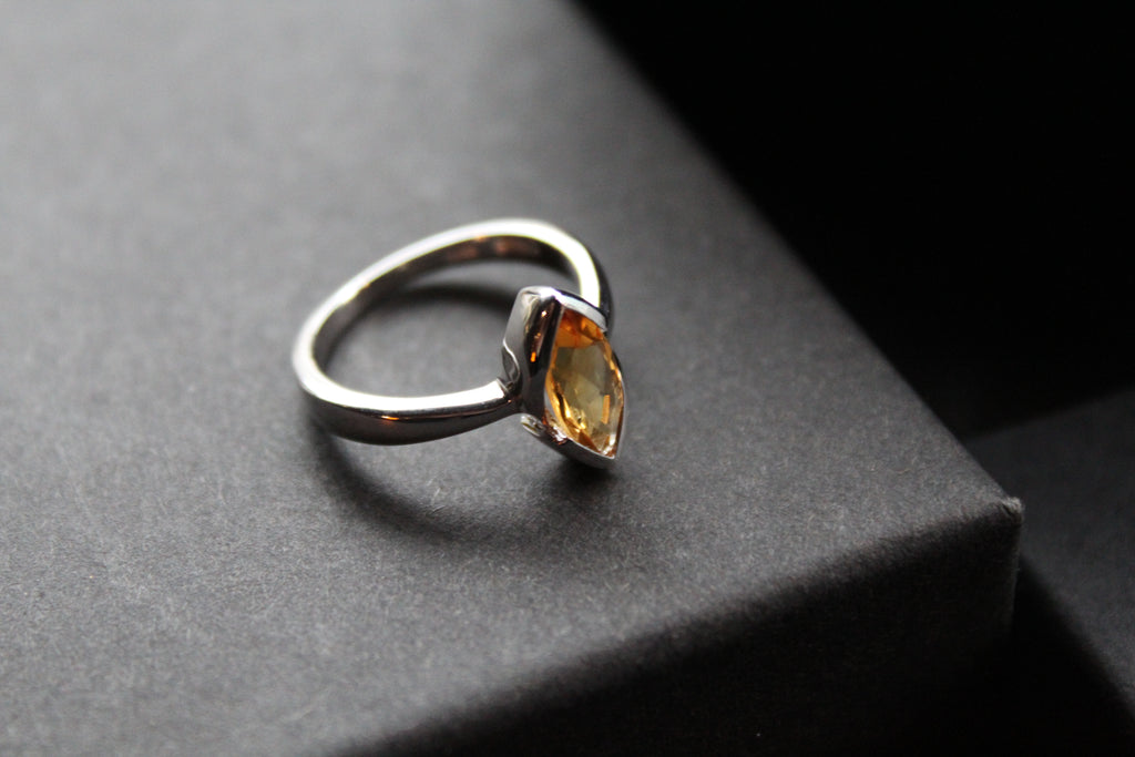 Sterling Silver Citrine Marquise Dress Ring