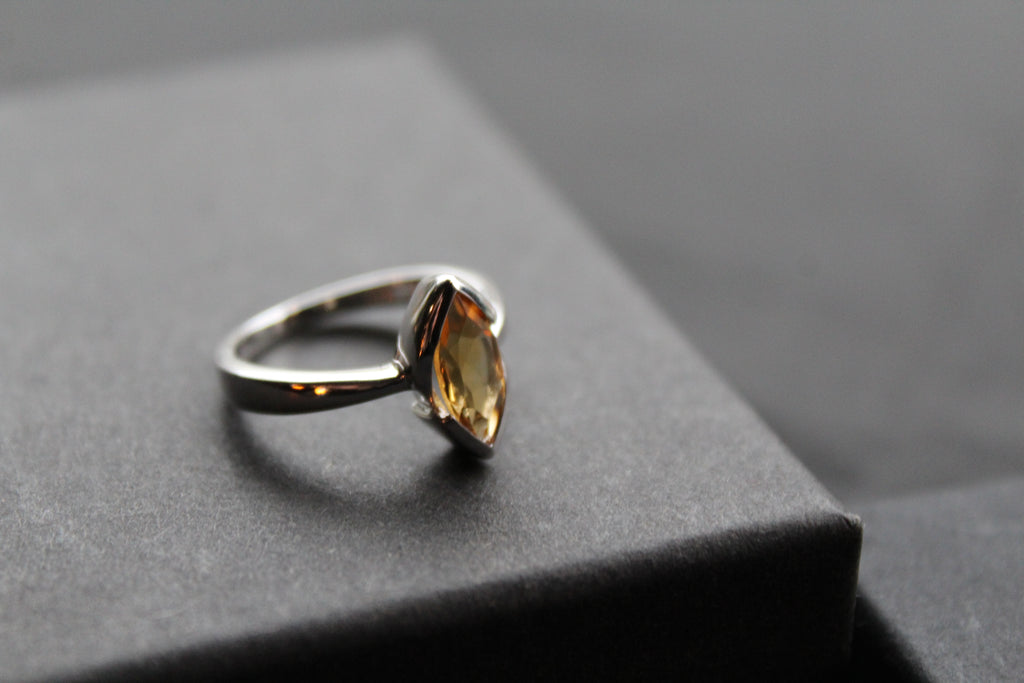 Sterling Silver Citrine Marquise Dress Ring