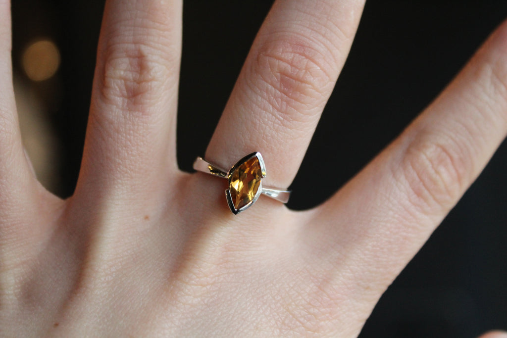 Sterling Silver Citrine Marquise Dress Ring