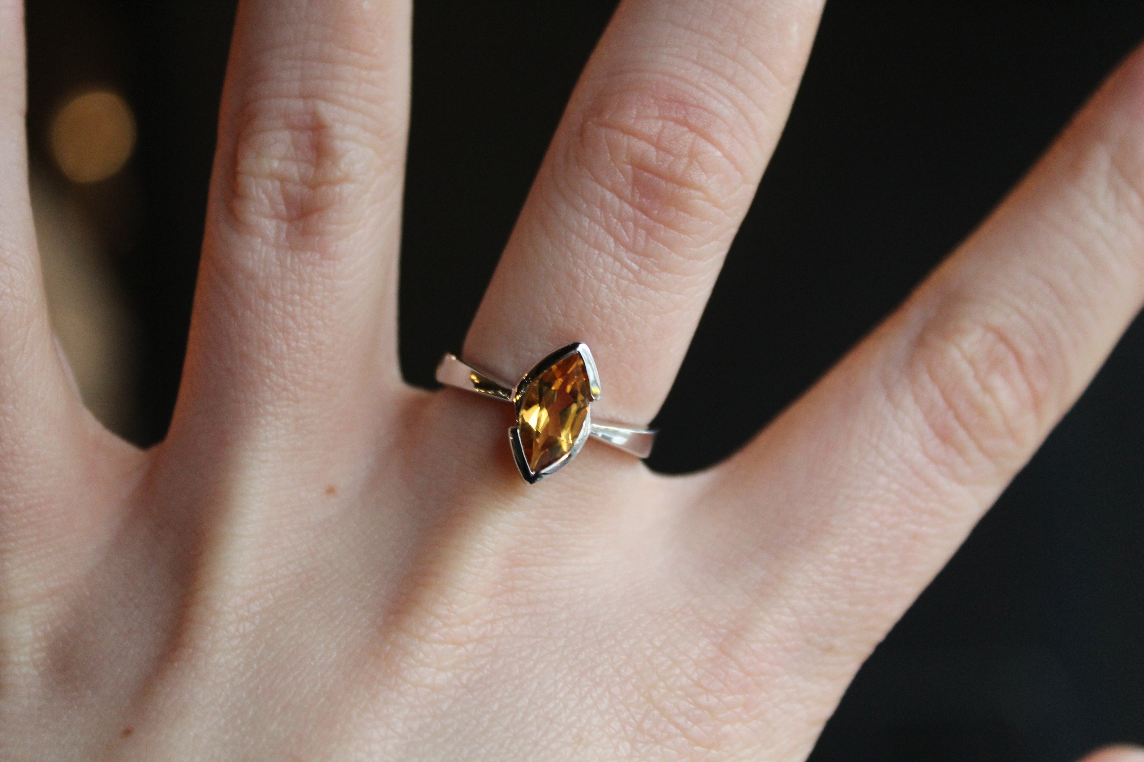 Sterling Silver Citrine Marquise Dress Ring