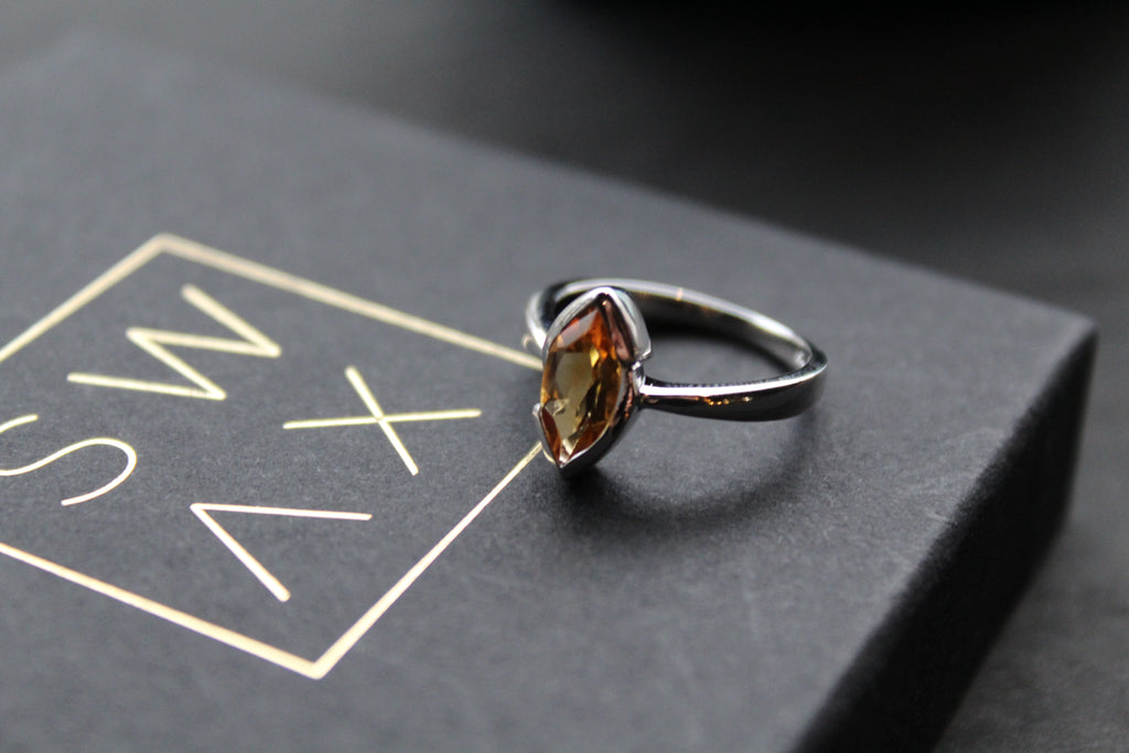 Sterling Silver Citrine Marquise Dress Ring
