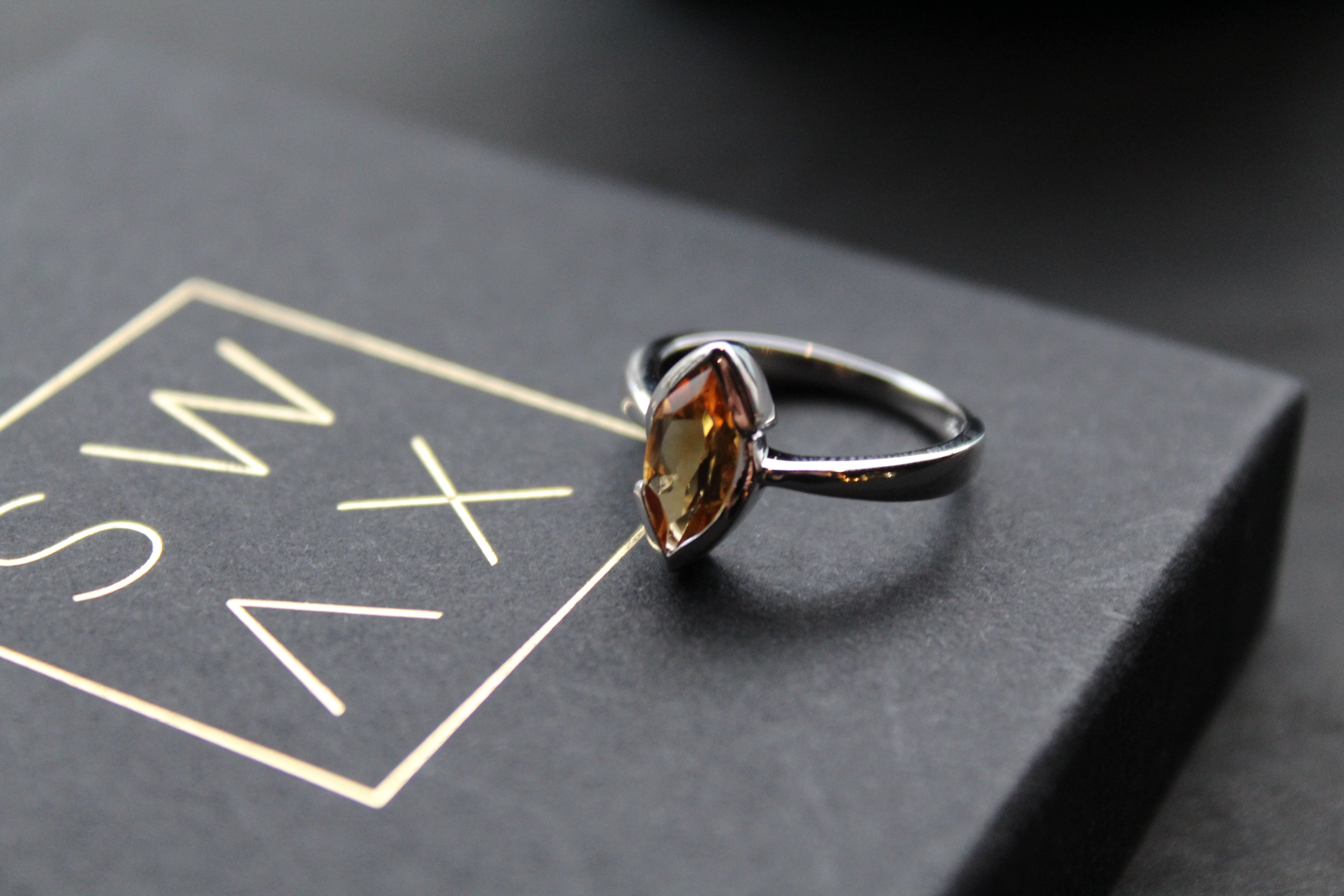 Sterling Silver Citrine Marquise Dress Ring