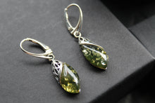 Load image into Gallery viewer, Green Amber Tear Drop Earrings
