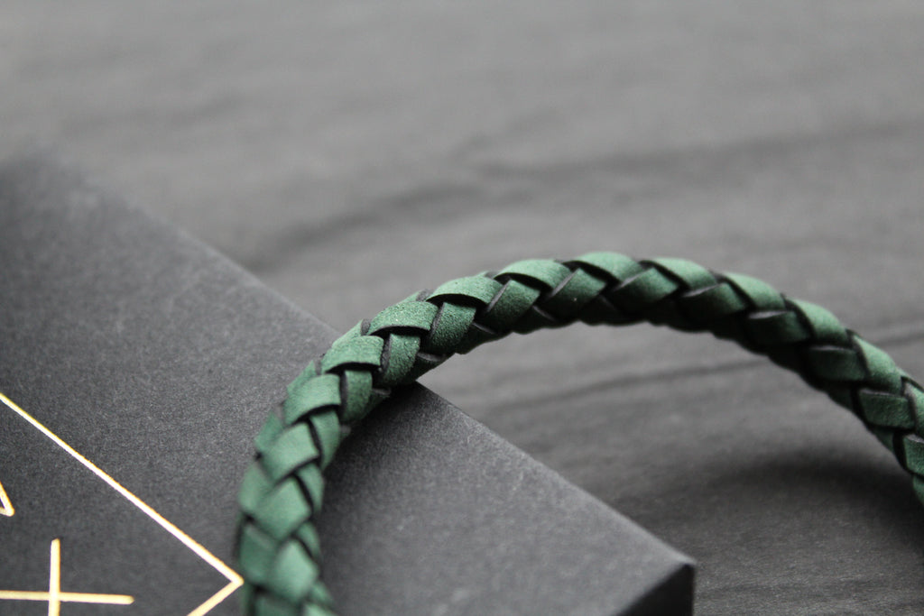 Green Suede Bracelet with Steel Clasp
