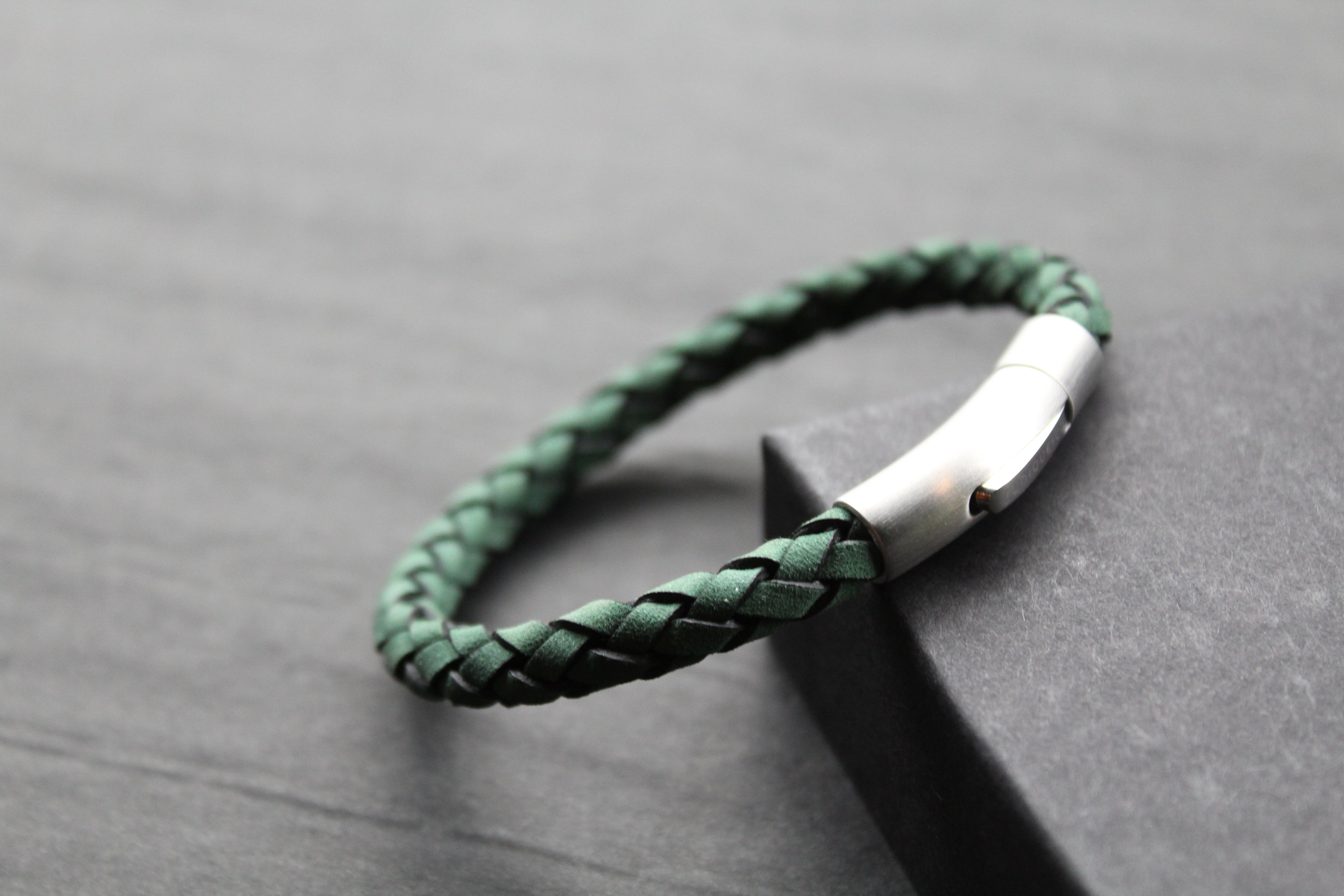 Green Suede Bracelet with Steel Clasp