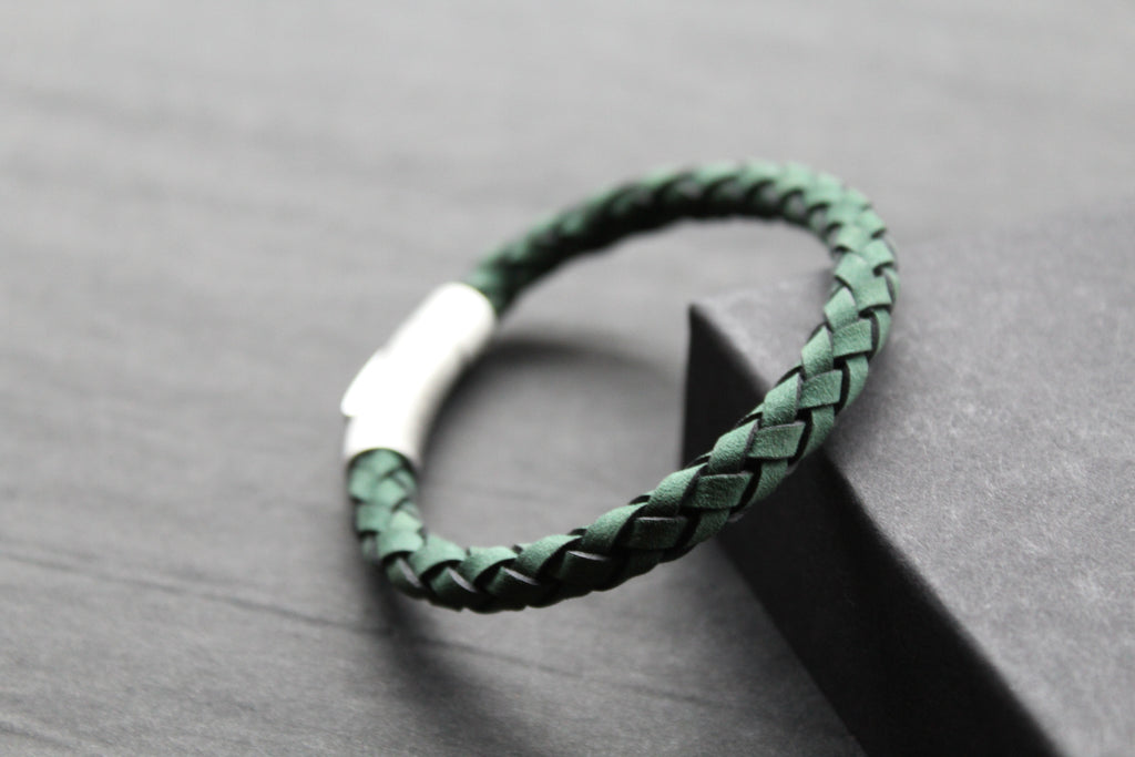 Green Suede Bracelet with Steel Clasp