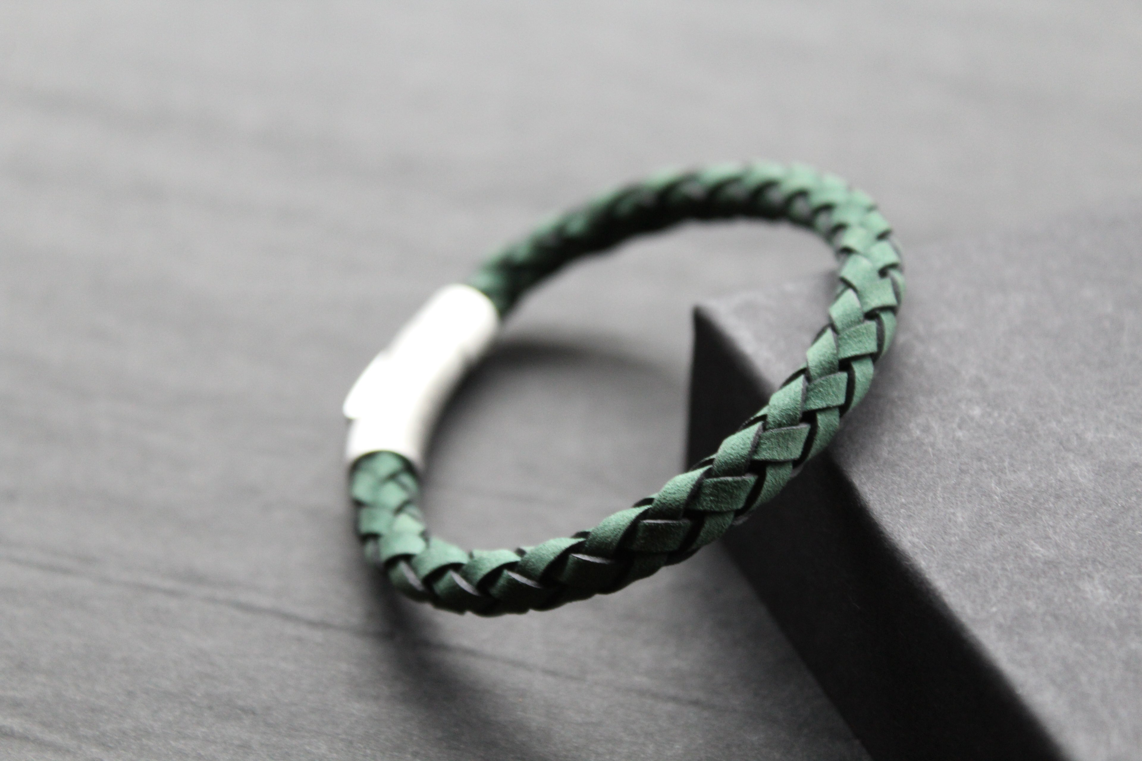 Green Suede Bracelet with Steel Clasp