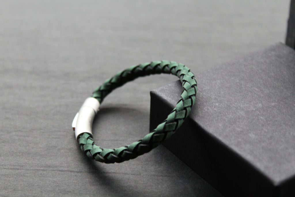 Green Suede Bracelet with Steel Clasp