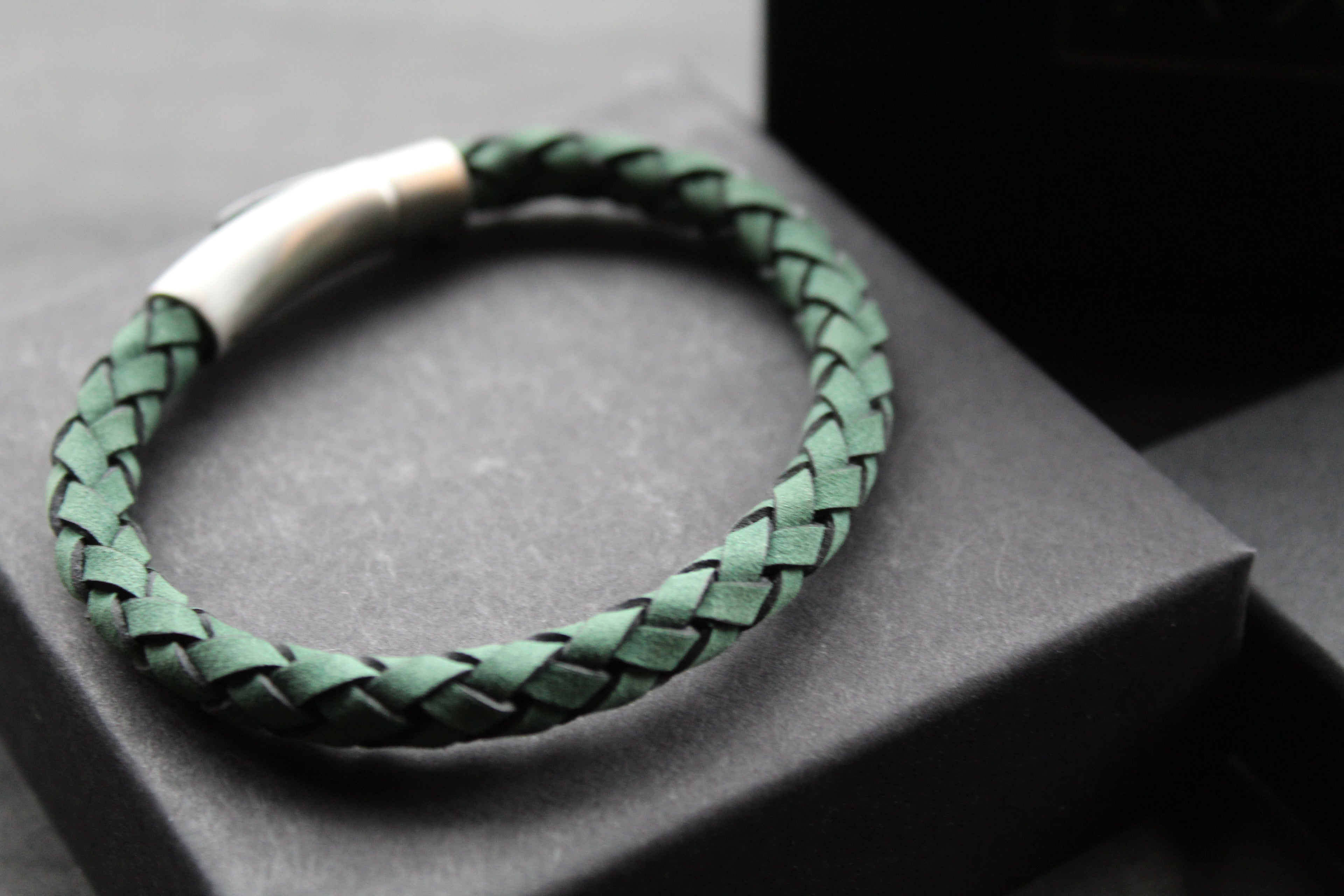 Green Suede Bracelet with Steel Clasp