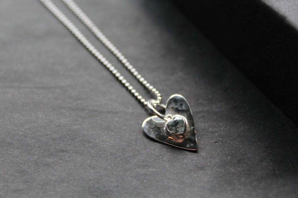 Hammered Blue Topaz Heart Pendant and Chain