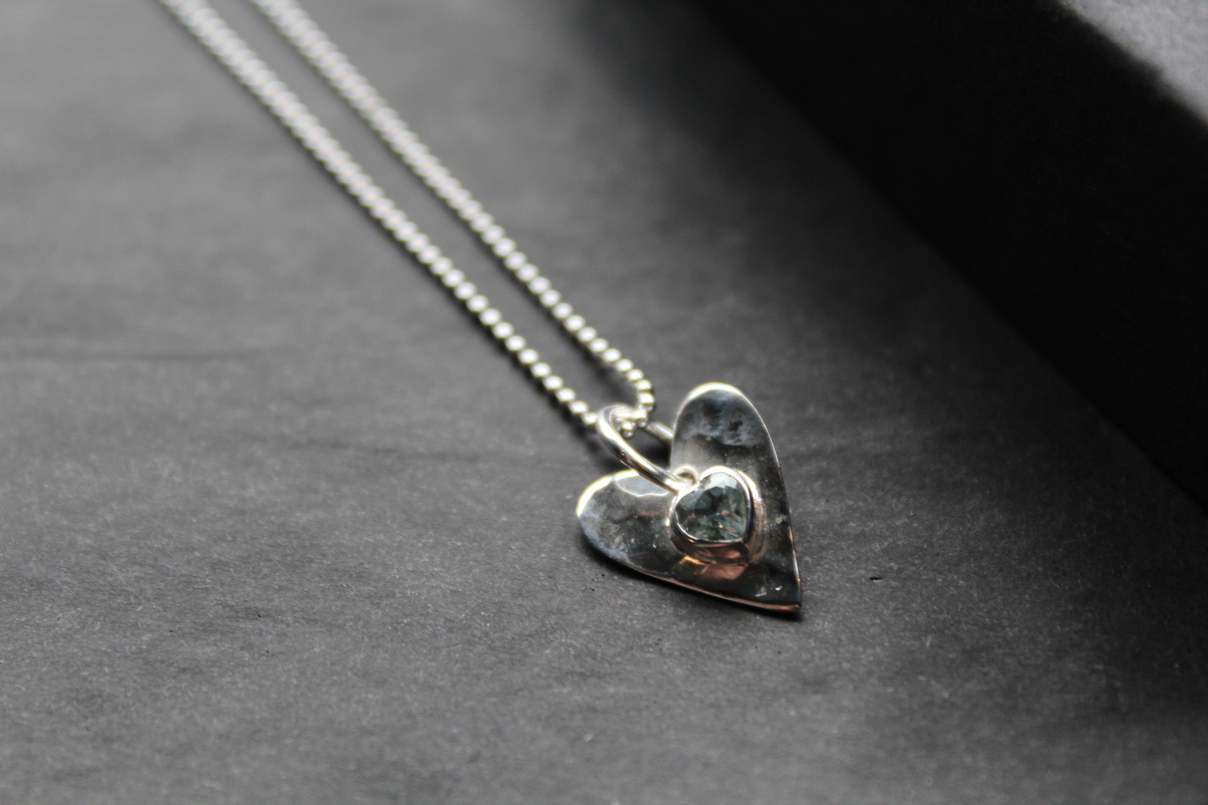 Hammered Blue Topaz Heart Pendant and Chain
