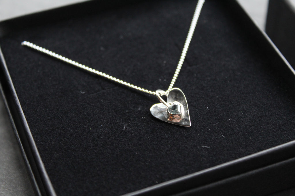 Hammered Blue Topaz Heart Pendant and Chain