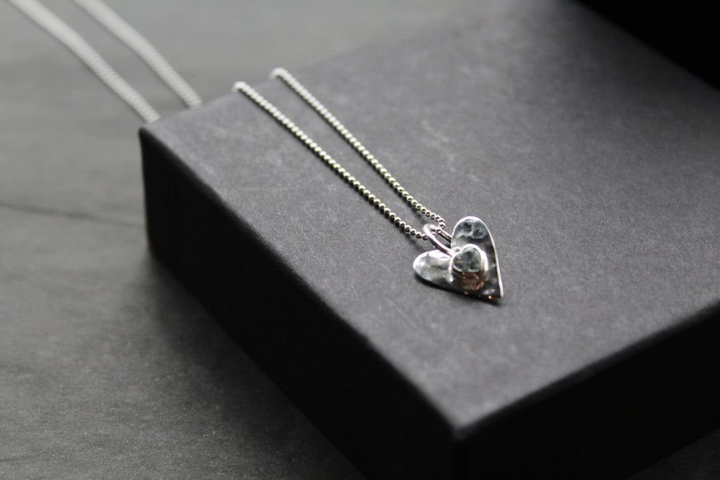 Hammered Blue Topaz Heart Pendant and Chain