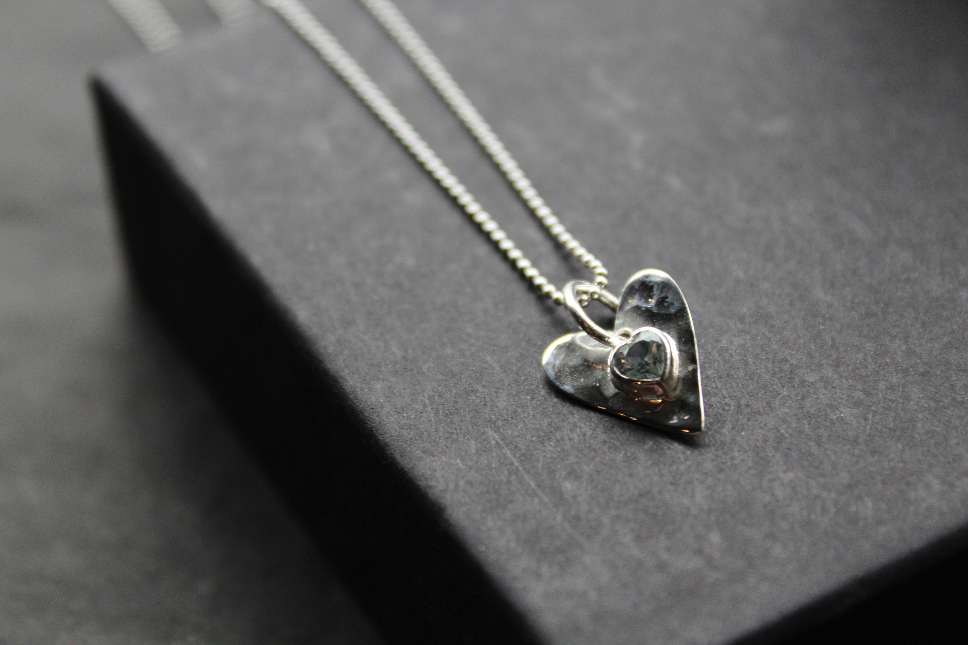 Hammered Blue Topaz Heart Pendant and Chain