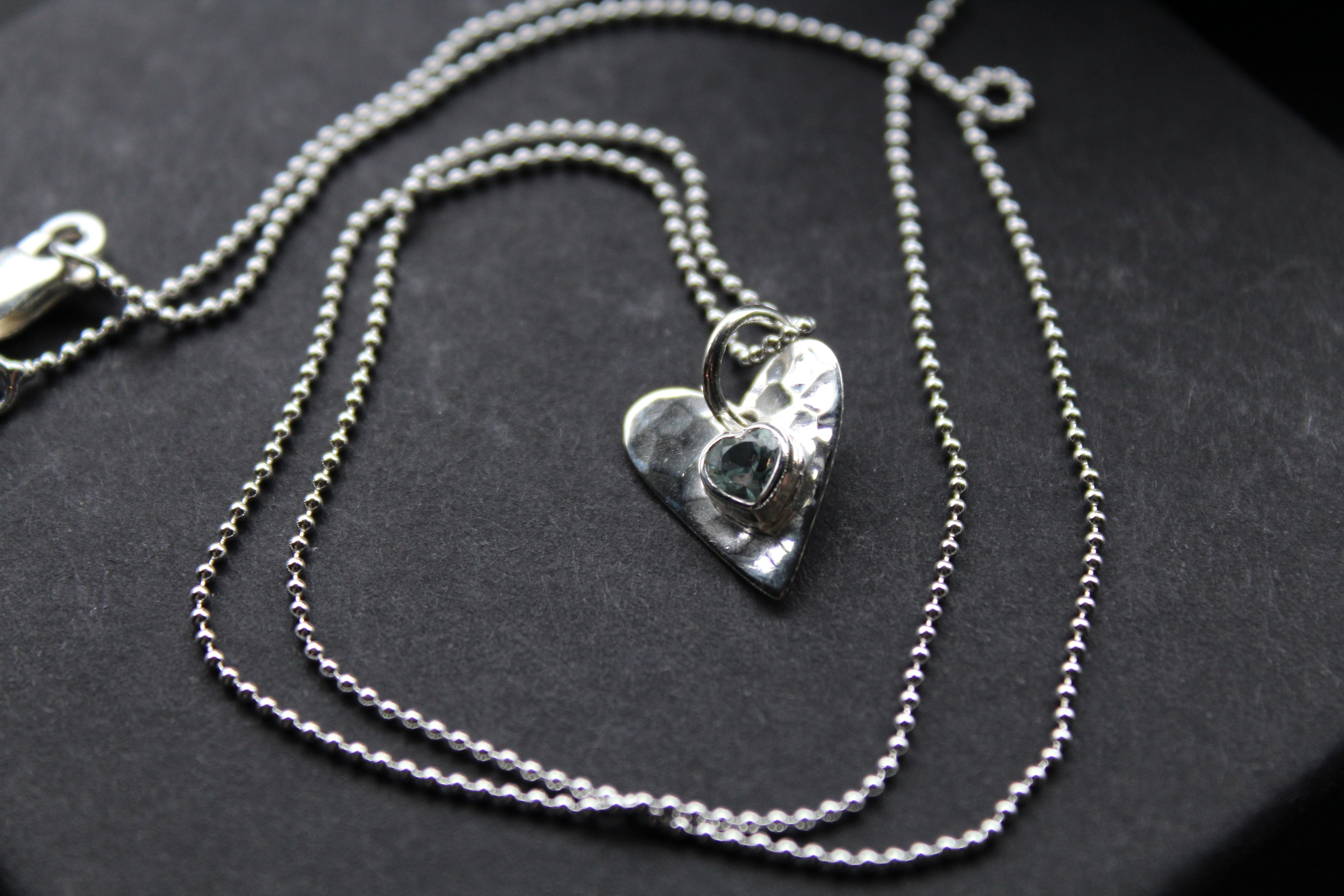 Hammered Blue Topaz Heart Pendant and Chain