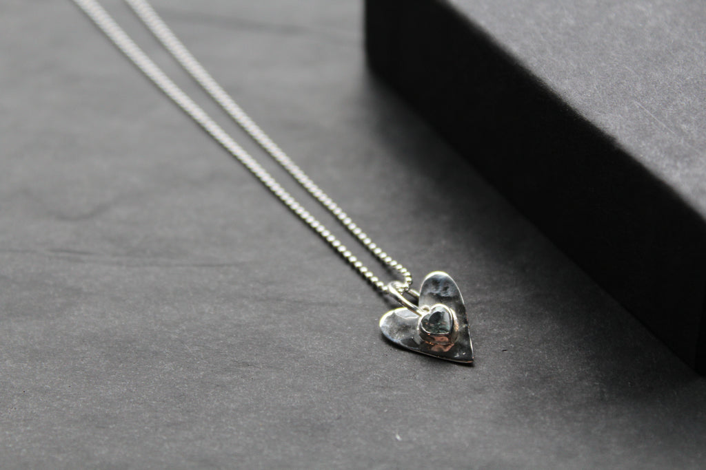 Hammered Blue Topaz Heart Pendant and Chain