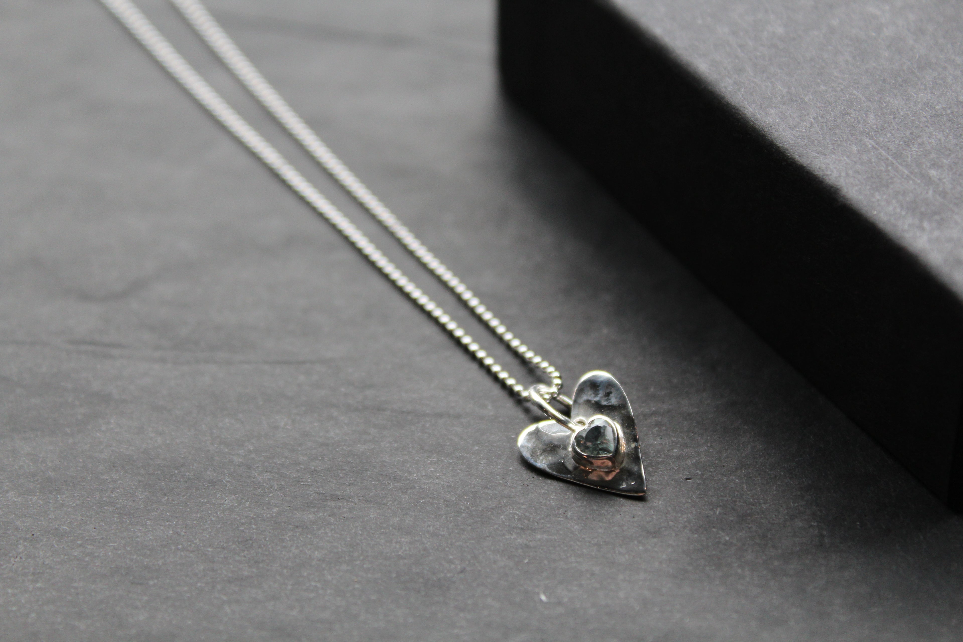 Hammered Blue Topaz Heart Pendant and Chain