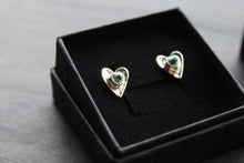 Load image into Gallery viewer, Hammered Blue Topaz Heart Stud Earrings
