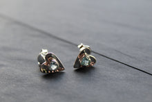 Load image into Gallery viewer, Hammered Blue Topaz Heart Stud Earrings
