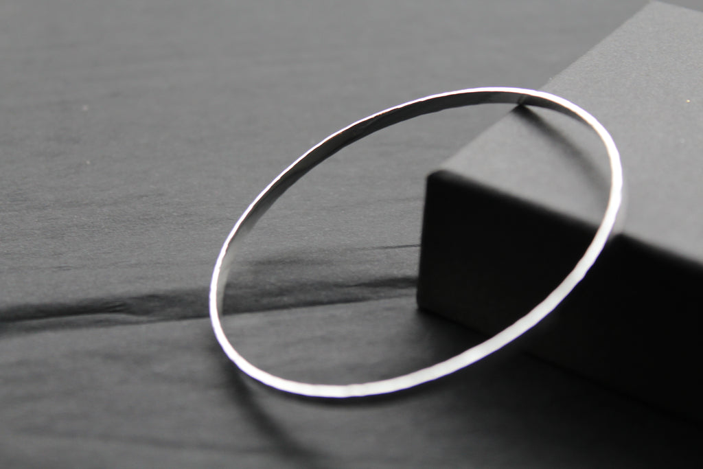 Hammered Solid Silver Slave Bangle