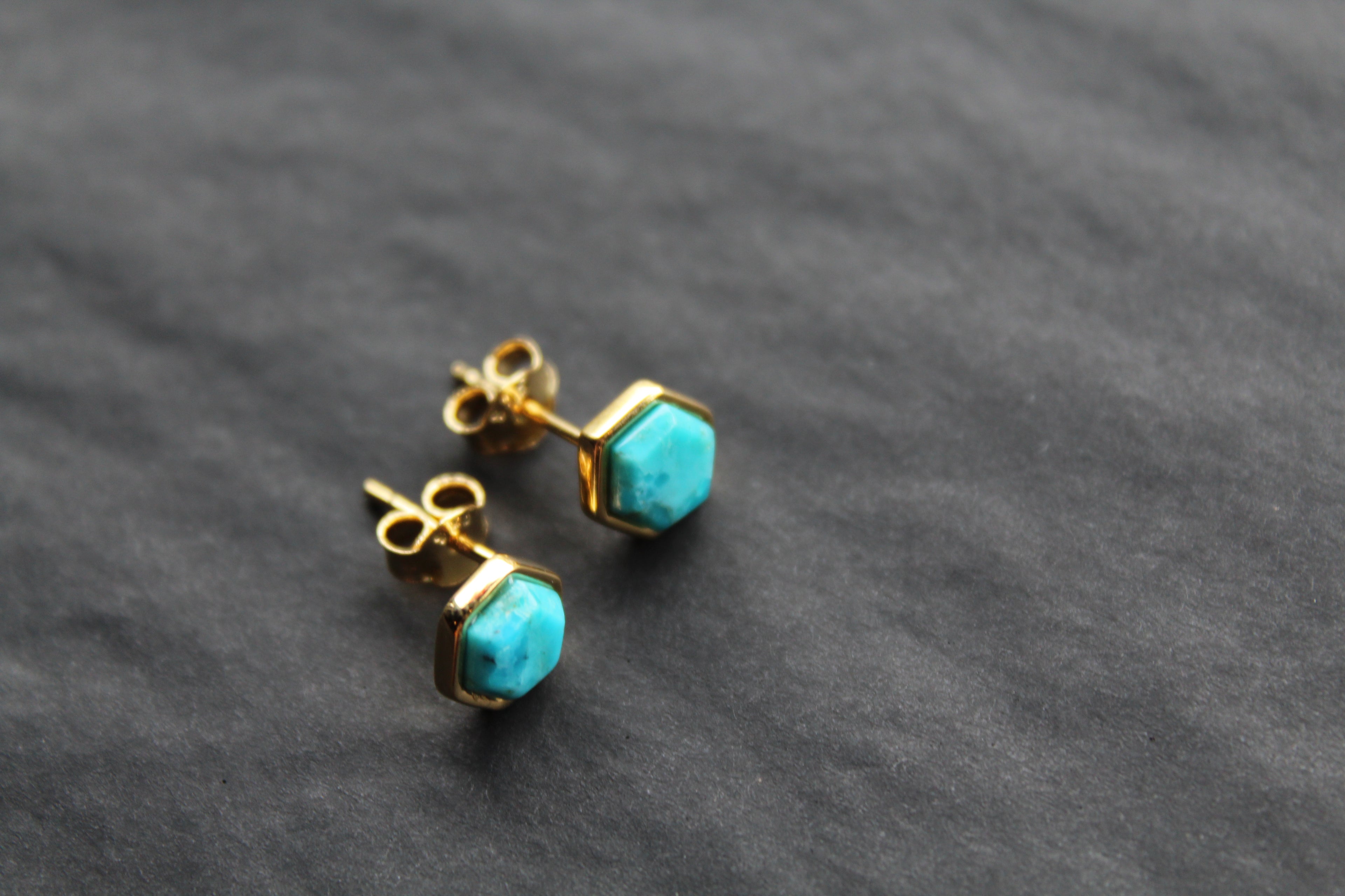 Hexagon Turquoise Stud Earrings