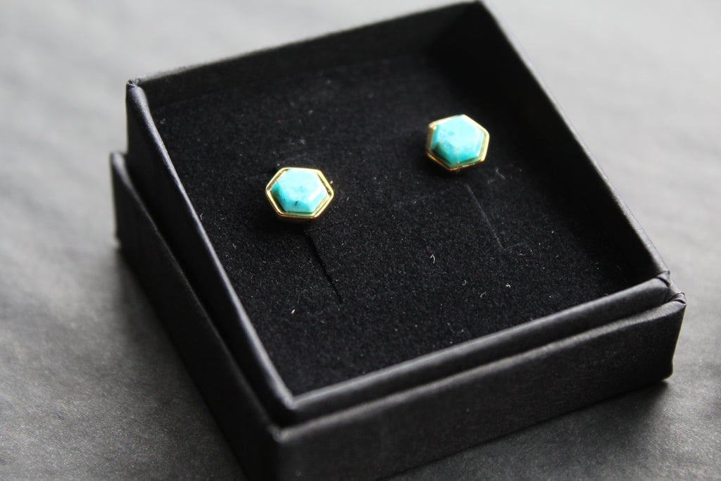 Hexagon Turquoise Stud Earrings