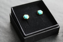 Load image into Gallery viewer, Hexagon Turquoise Stud Earrings
