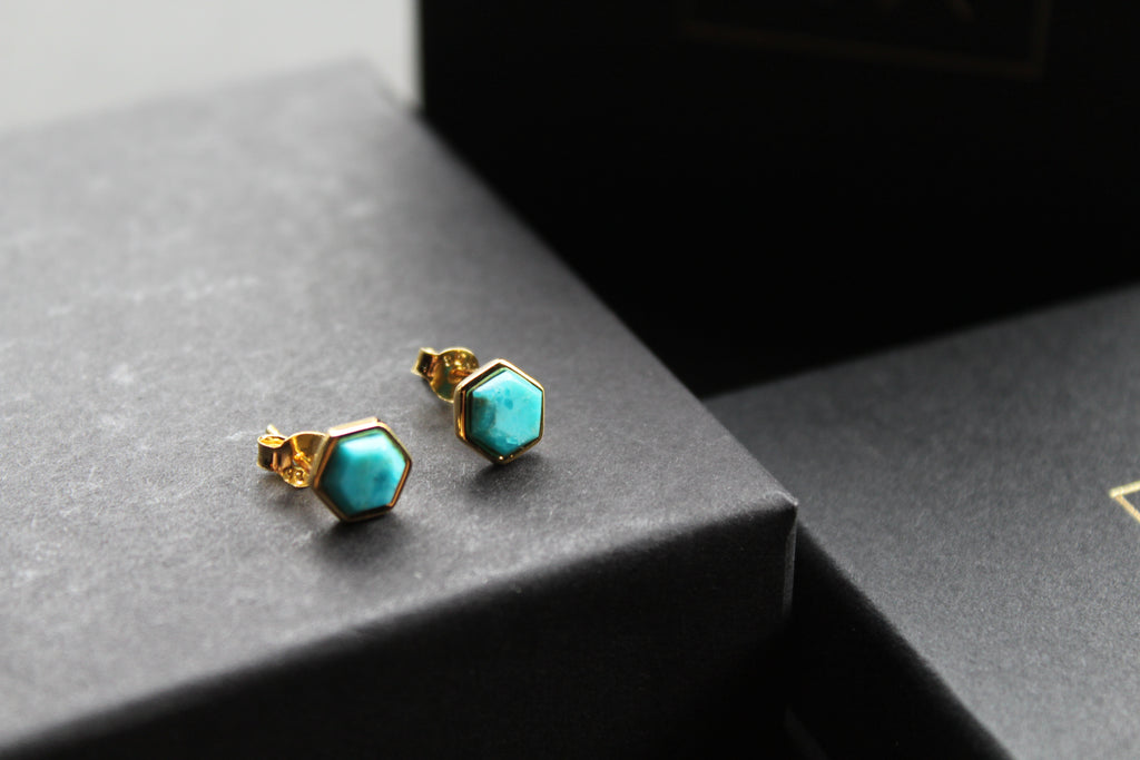 Hexagon Turquoise Stud Earrings