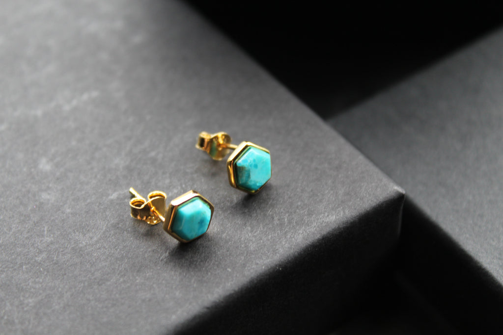 Hexagon Turquoise Stud Earrings