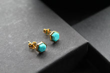 Load image into Gallery viewer, Hexagon Turquoise Stud Earrings
