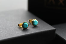 Load image into Gallery viewer, Hexagon Turquoise Stud Earrings
