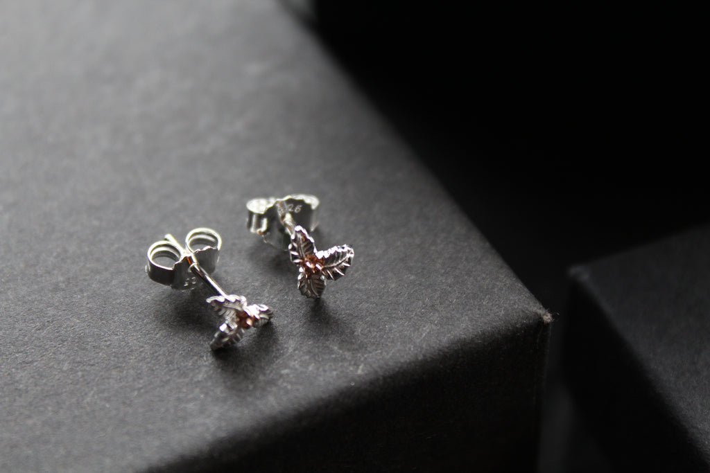 Holly Studs with Rose Gold Plated Berries