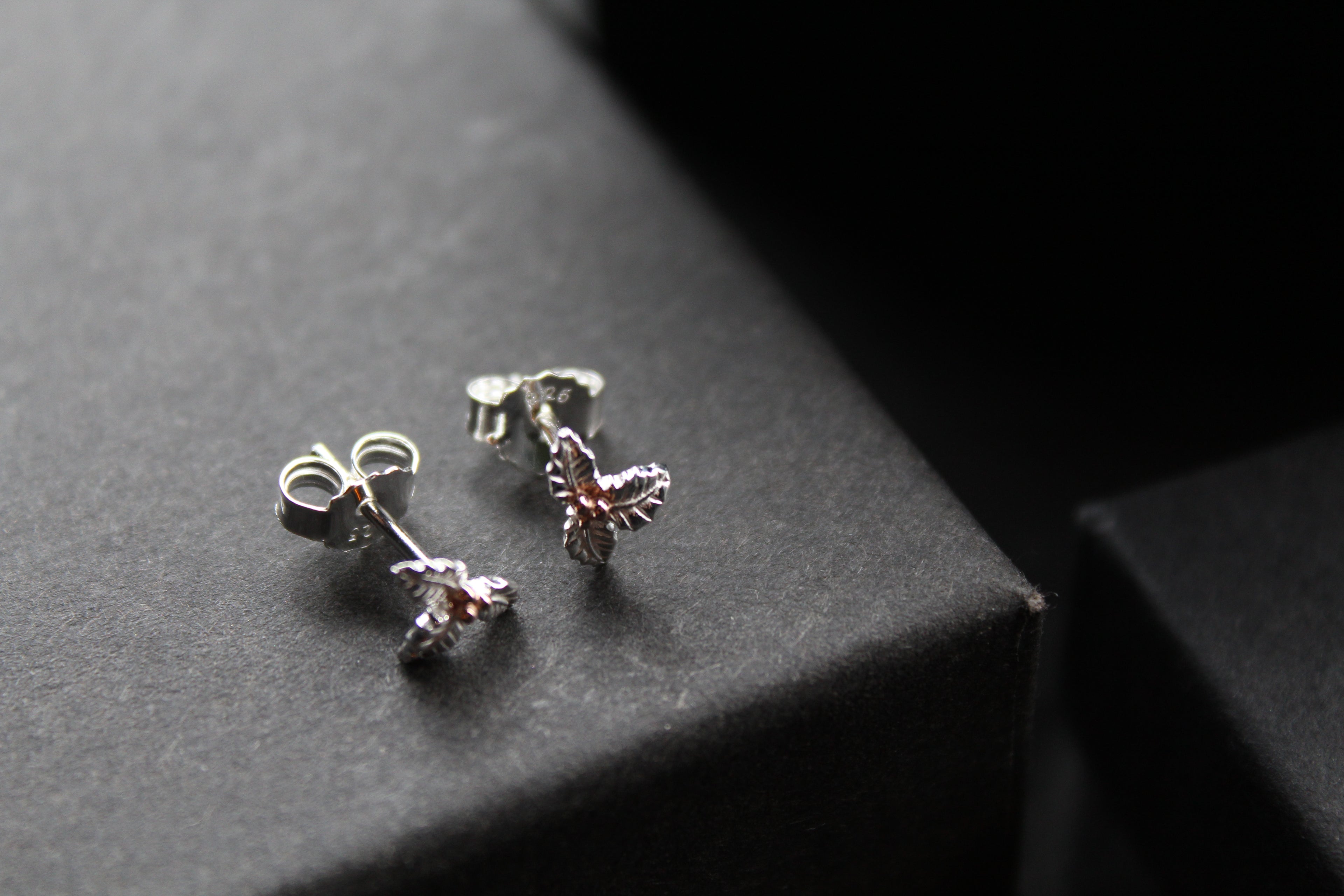 Holly Studs with Rose Gold Plated Berries