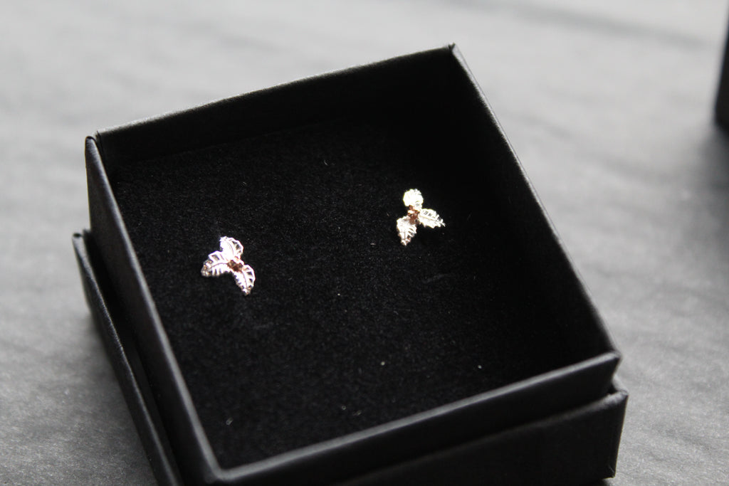 Holly Studs with Rose Gold Plated Berries