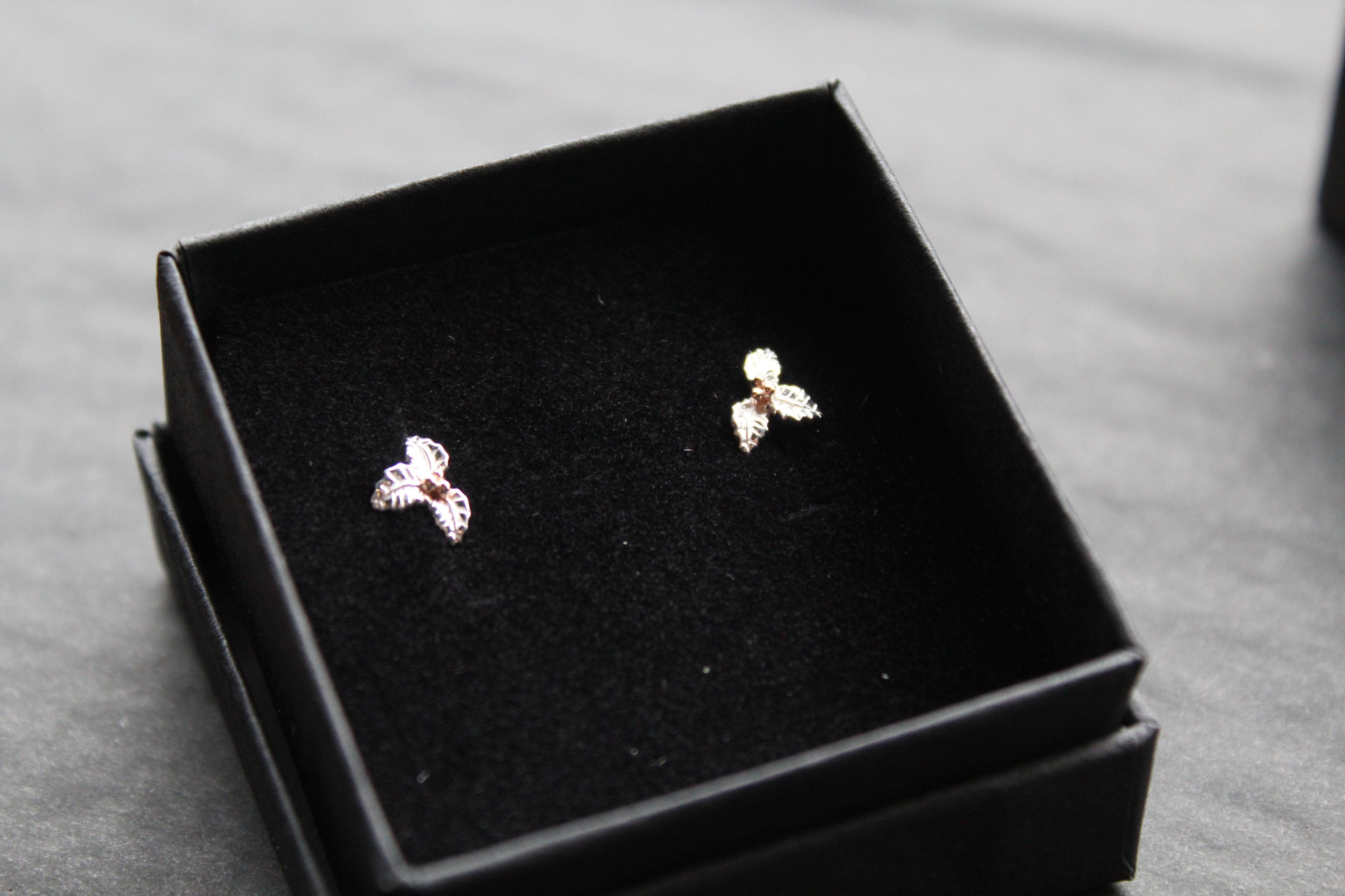 Holly Studs with Rose Gold Plated Berries