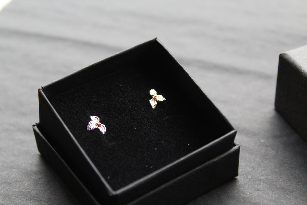 Holly Studs with Rose Gold Plated Berries
