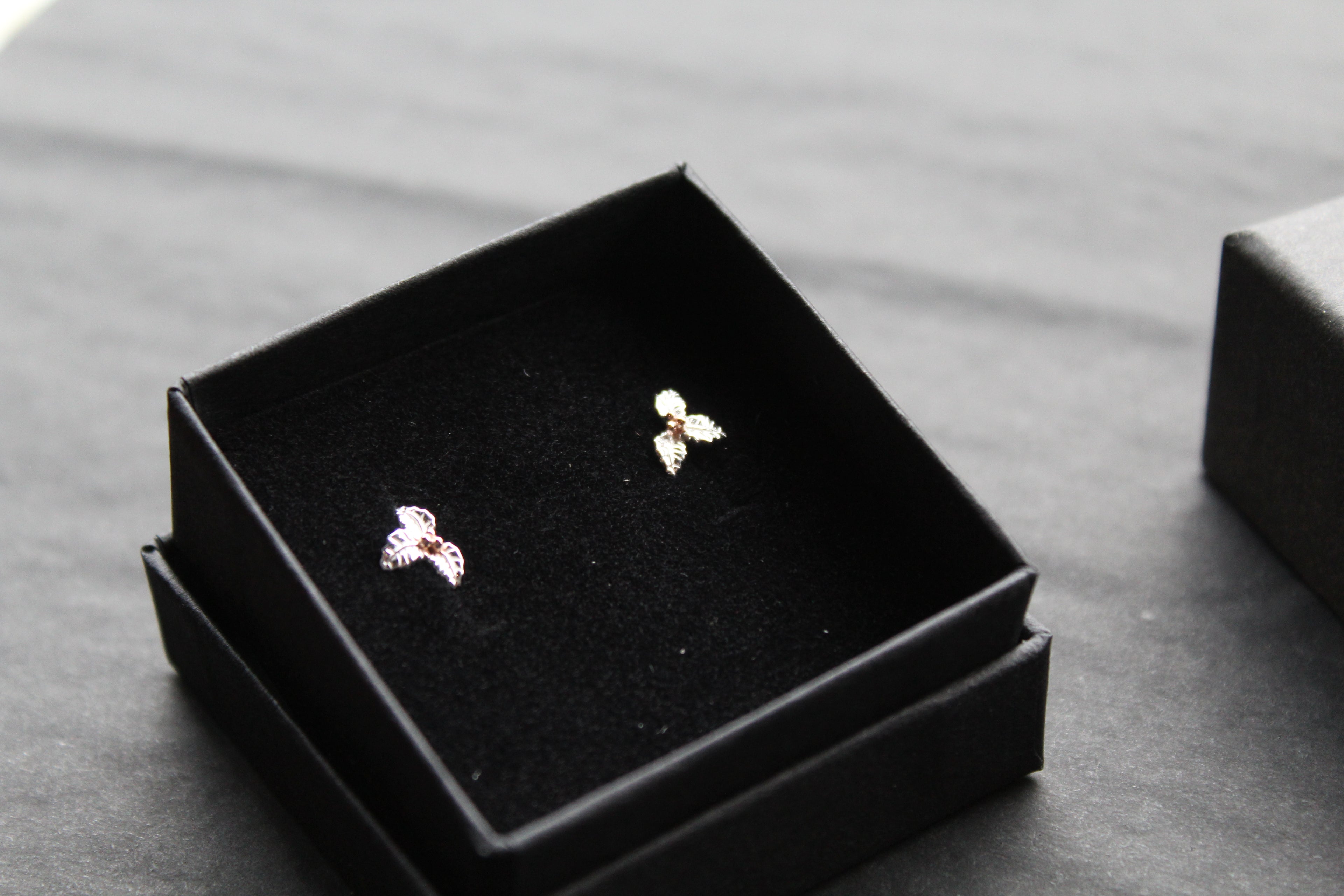 Holly Studs with Rose Gold Plated Berries