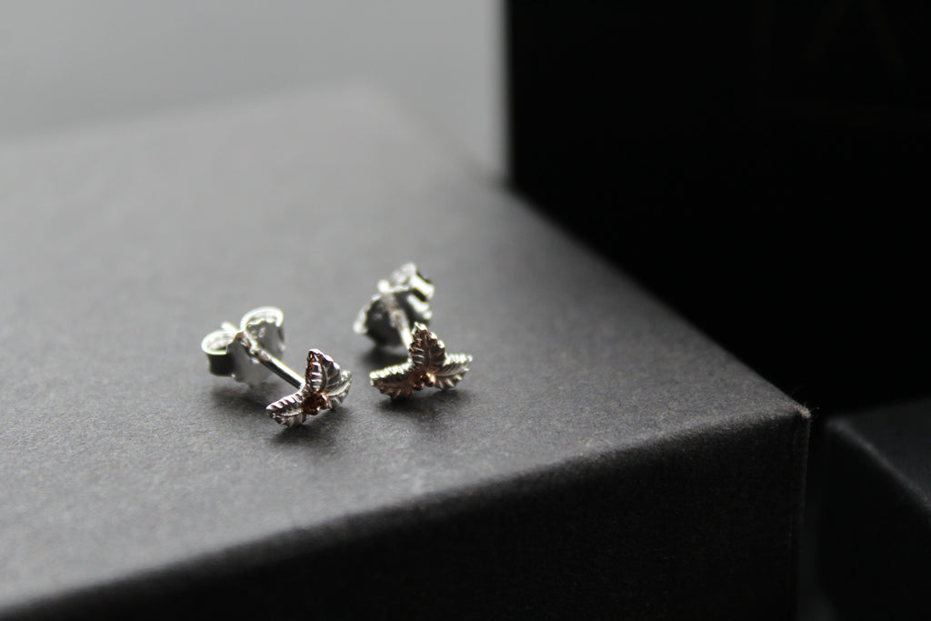 Holly Studs with Rose Gold Plated Berries