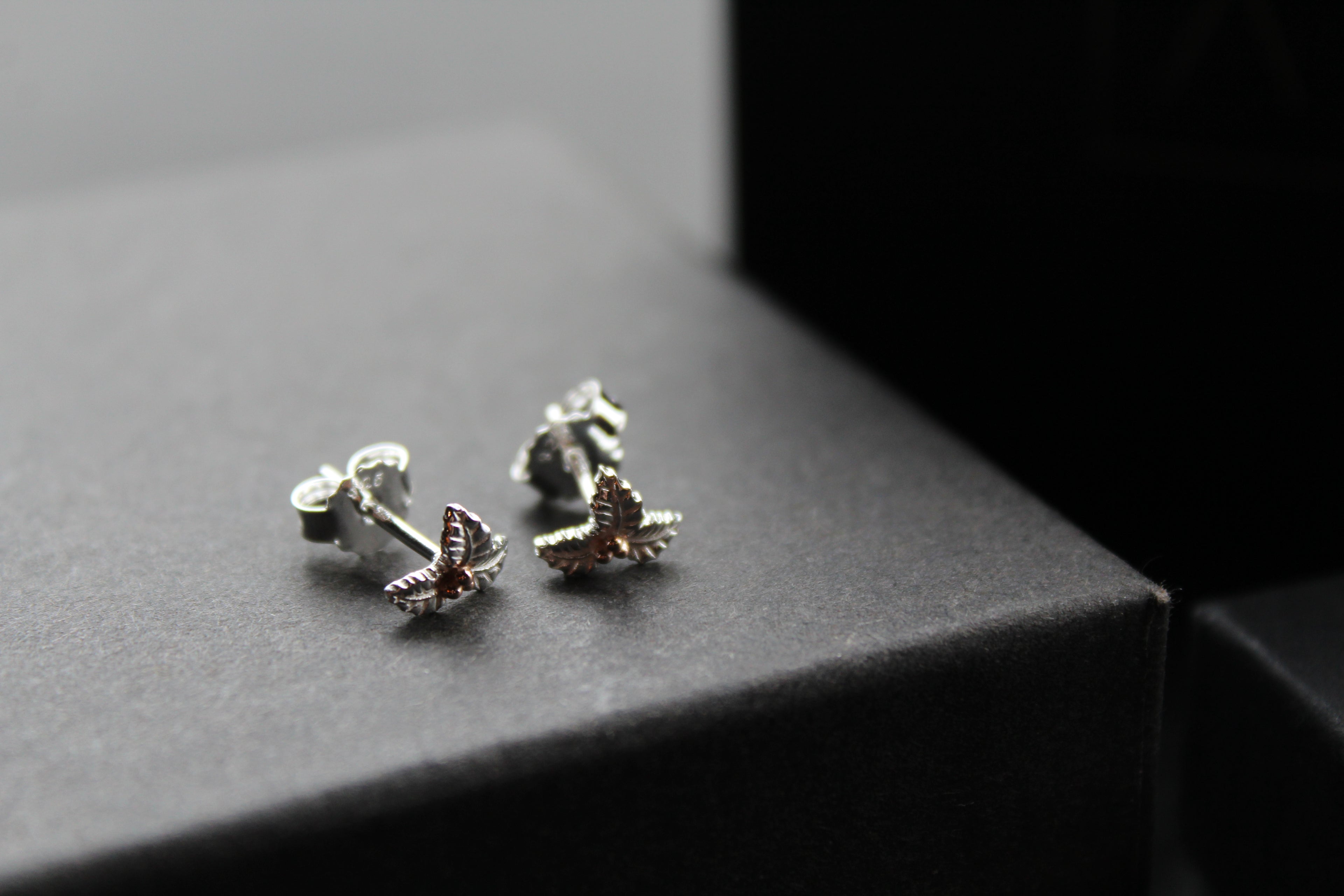 Holly Studs with Rose Gold Plated Berries