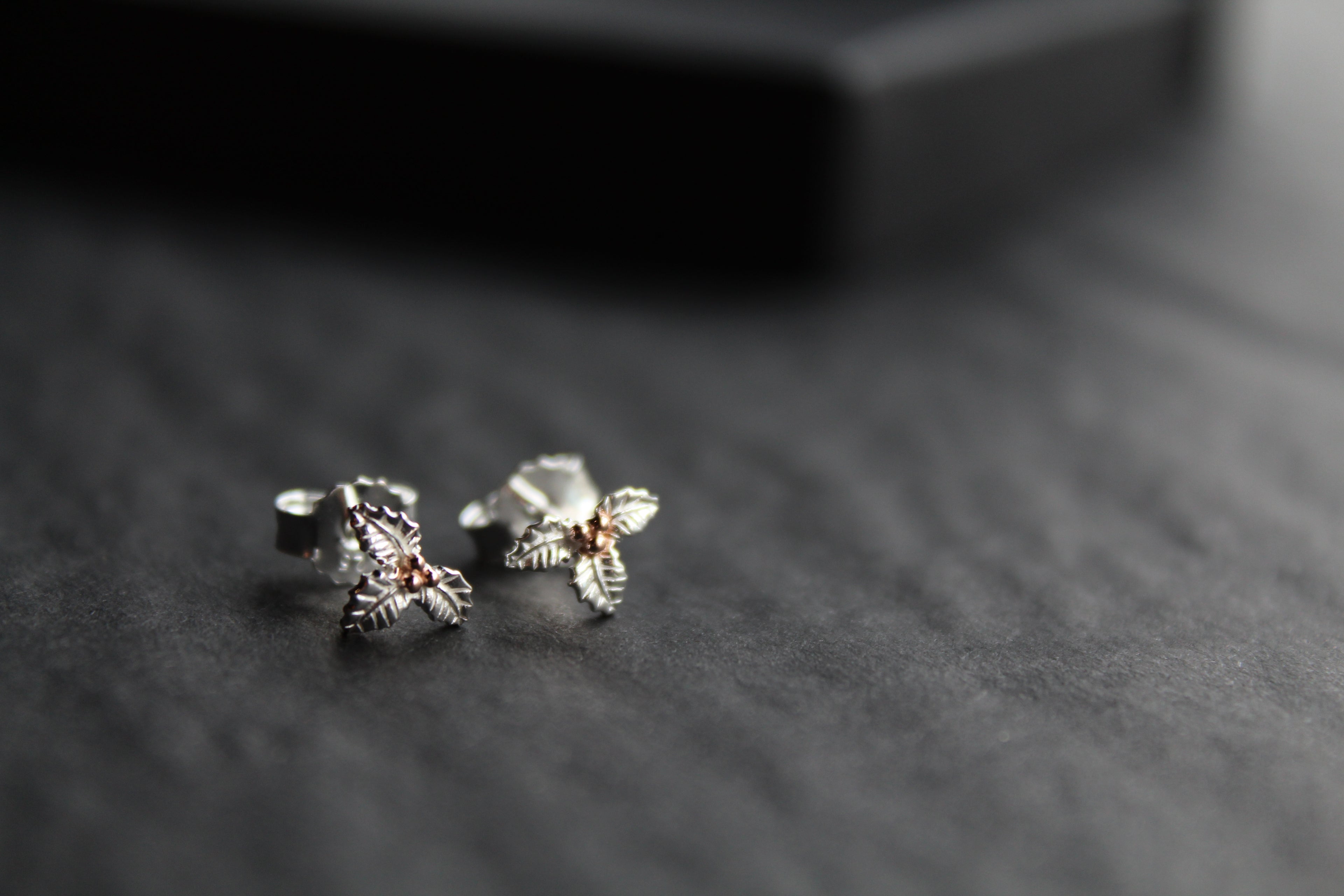 Holly Studs with Rose Gold Plated Berries