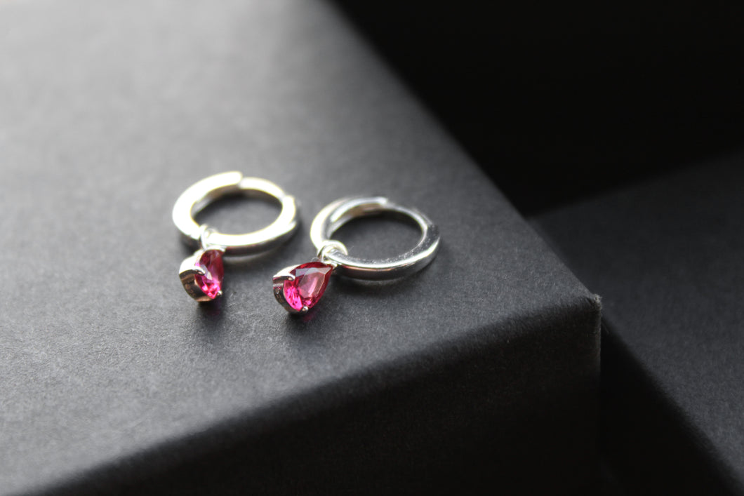 Hoops with Red Glass Teardrop Charm