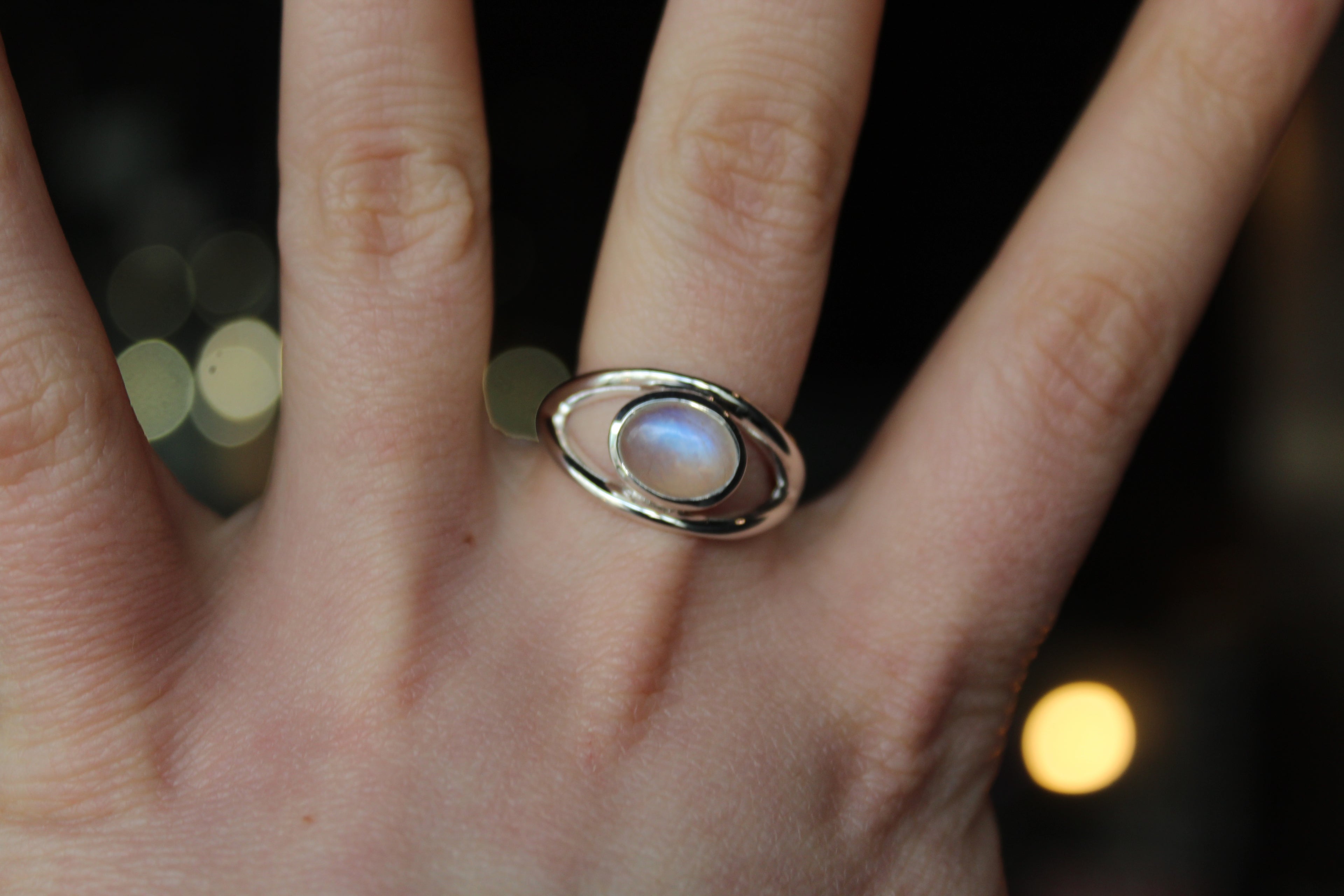 Horizontal Moonstone Ring with Split Shank