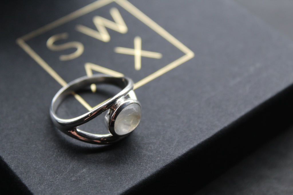 Horizontal Moonstone Ring with Split Shank