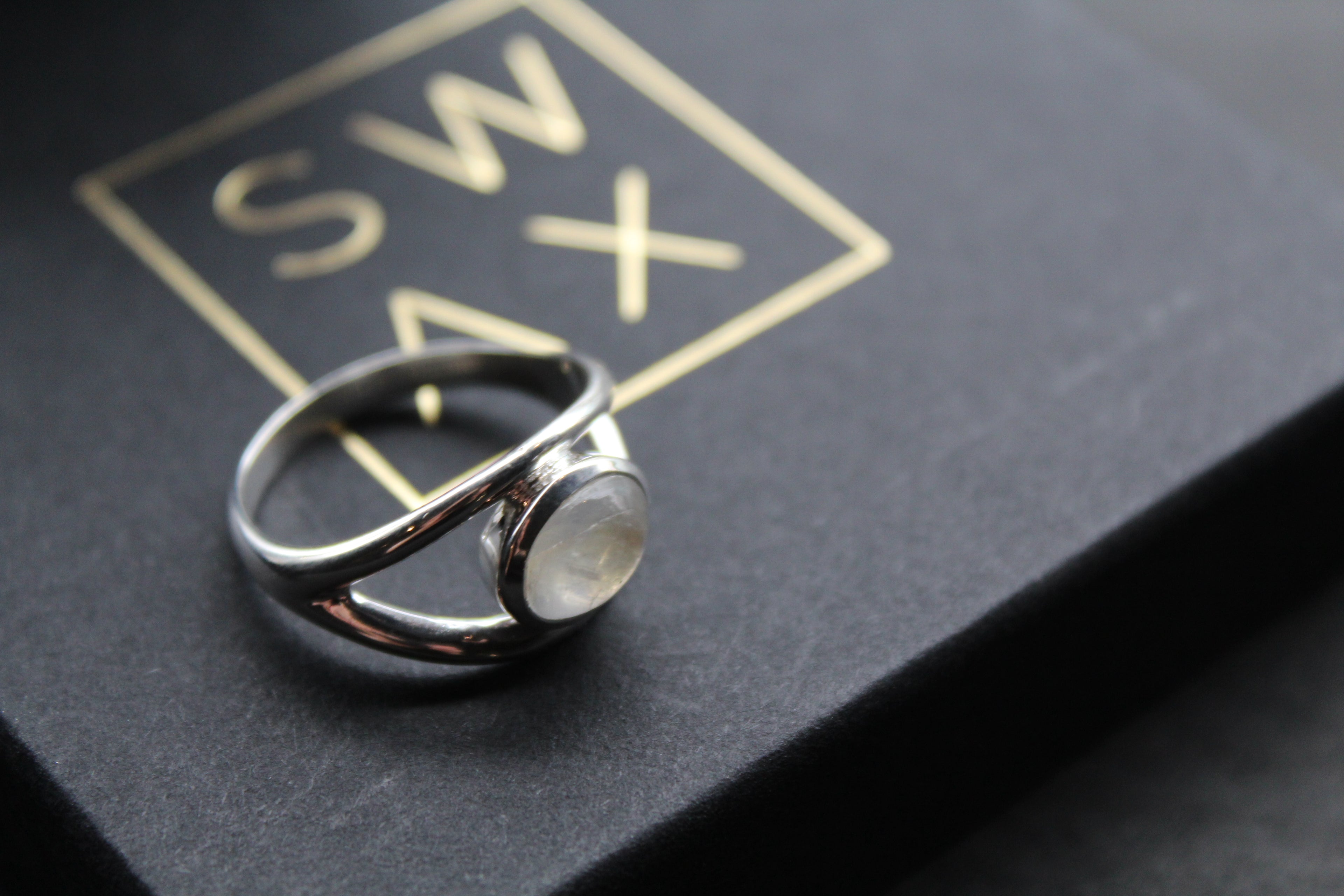 Horizontal Moonstone Ring with Split Shank