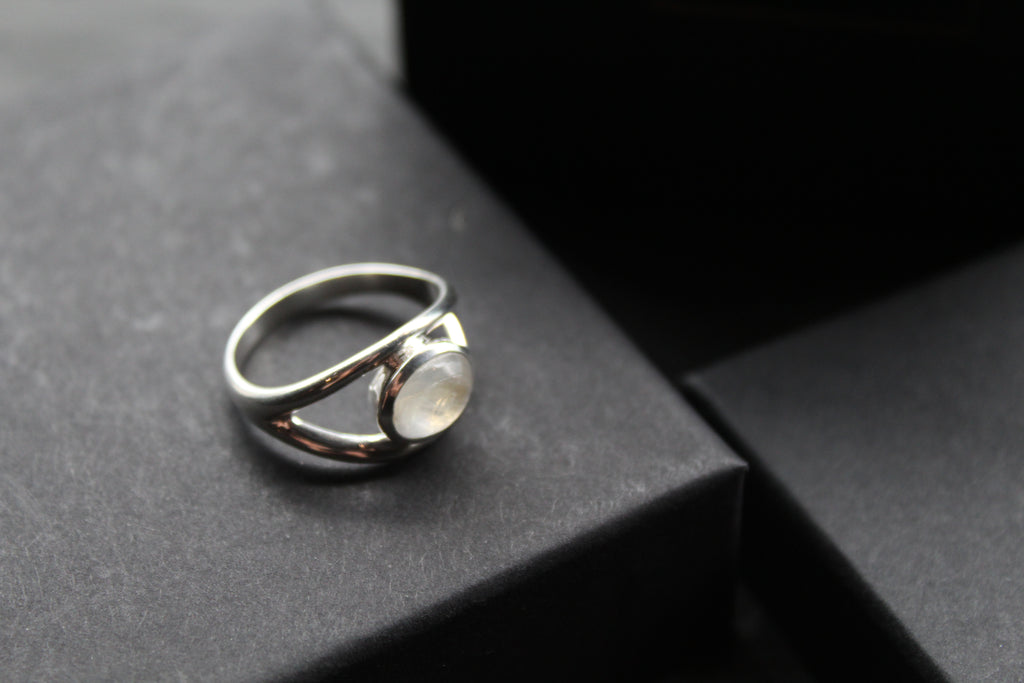 Horizontal Moonstone Ring with Split Shank