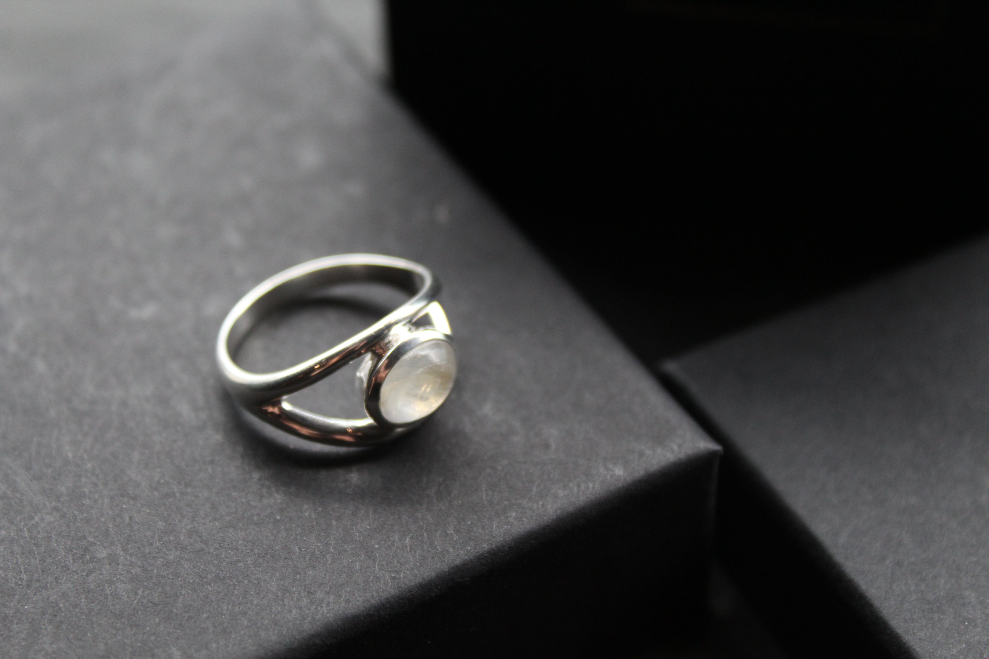 Horizontal Moonstone Ring with Split Shank