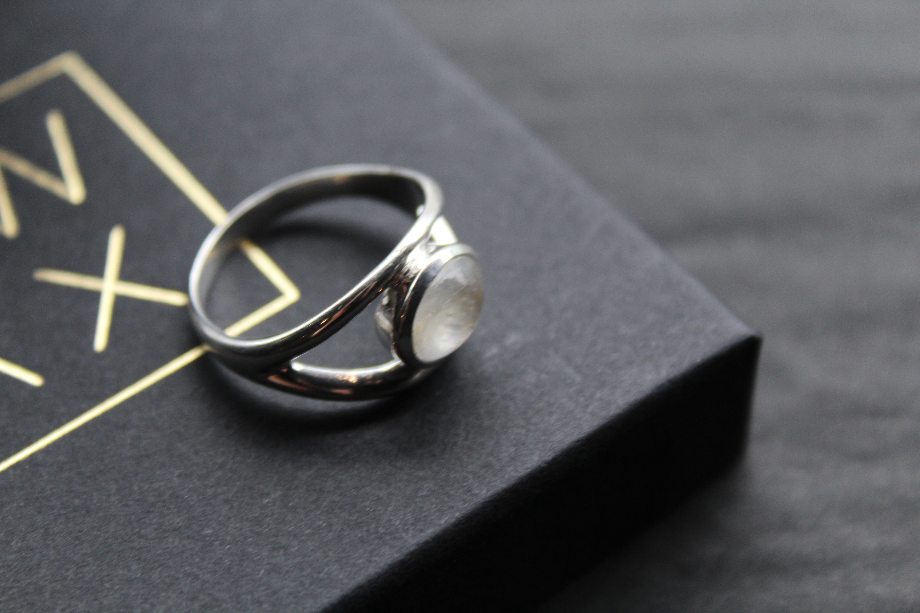 Horizontal Moonstone Ring with Split Shank