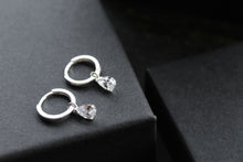 Load image into Gallery viewer, Huggie Hoops with Clear Glass Teardrop Charm
